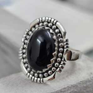 Black Onyx 925 Sterling Silver Ring (REXT62-43)