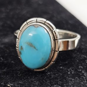 Fox Mine Turquoise 925 Sterling Silver Ring (REXT62-58)
