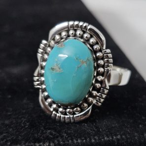 Fox Mine Turquoise 925 Sterling Silver Ring (REXT62-52)