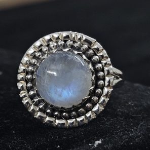 Rainbow Moonstone 925 Sterling Silver Ring (REXT62-97)