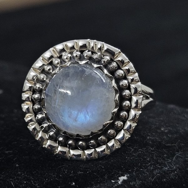 Rainbow Moonstone 925 Sterling Silver Ring (REXT62-97)