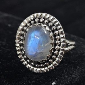 Rainbow Moonstone 925 Sterling Silver Ring (REXT62-95)