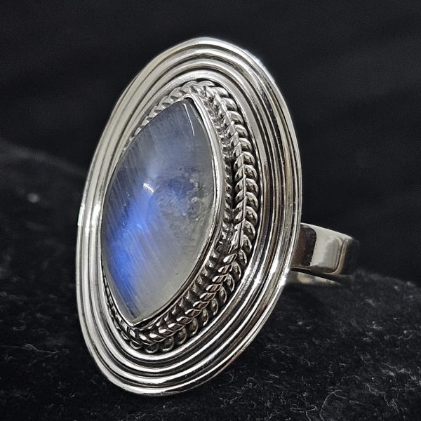 Rainbow Moonstone 925 Sterling Silver Ring (REXT62-99)
