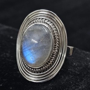 Rainbow Moonstone 925 Sterling Silver Ring (REXT62-98)