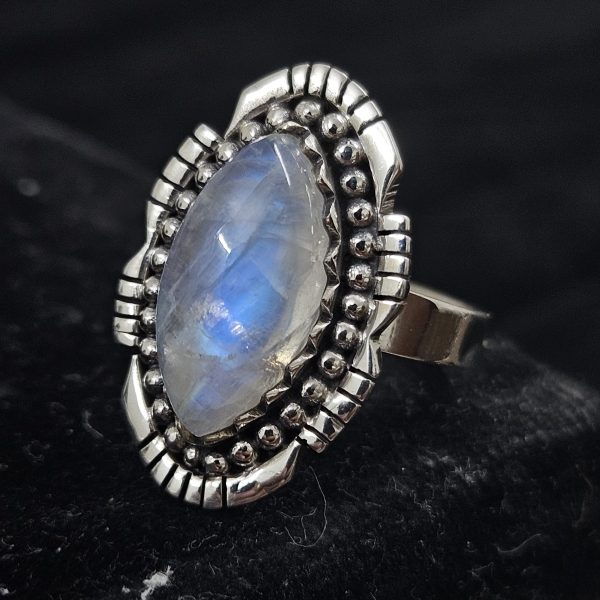 Rainbow Moonstone 925 Sterling Silver Ring (REXT62-88)