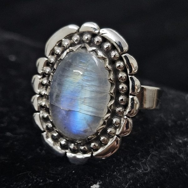 Rainbow Moonstone 925 Sterling Silver Ring (REXT62-82)