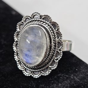 Rainbow Moonstone 925 Sterling Silver Ring (REXT62-102)