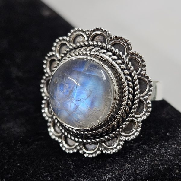 Rainbow Moonstone 925 Sterling Silver Ring (REXT62-103)