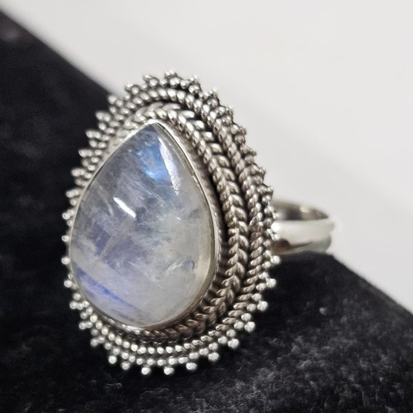 Rainbow Moonstone 925 Sterling Silver Ring (REXT62-117)