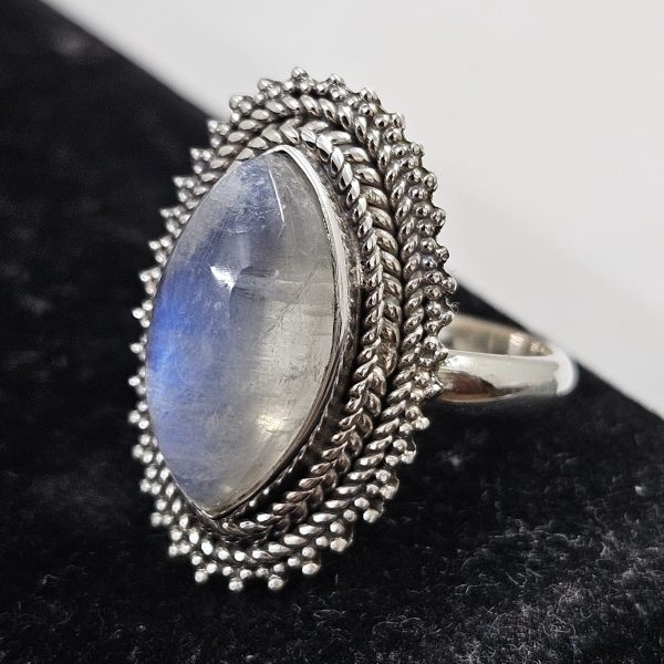 Rainbow Moonstone 925 Sterling Silver Ring (REXT62-116)