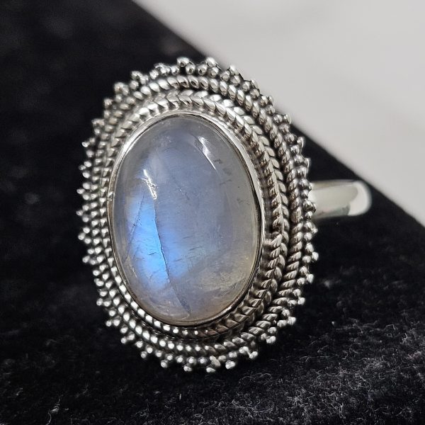 Rainbow Moonstone 925 Sterling Silver Ring (REXT62-114)