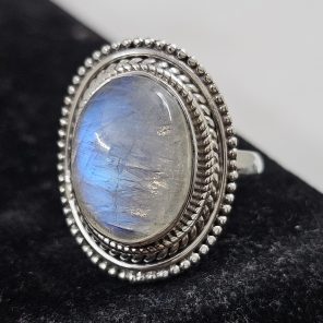 Rainbow Moonstone 925 Sterling Silver Ring (REXT62-110)