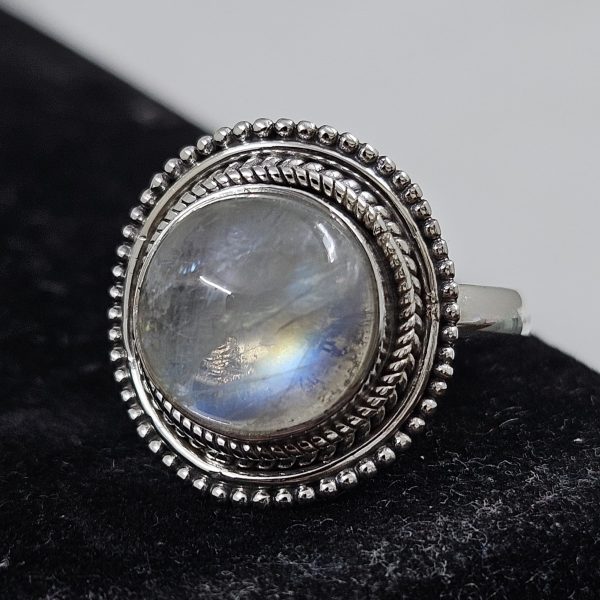 Rainbow Moonstone 925 Sterling Silver Ring (REXT62-111)