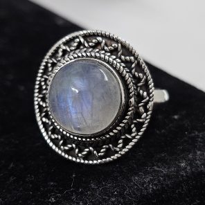 Rainbow Moonstone 925 Sterling Silver Ring (REXT62-123)