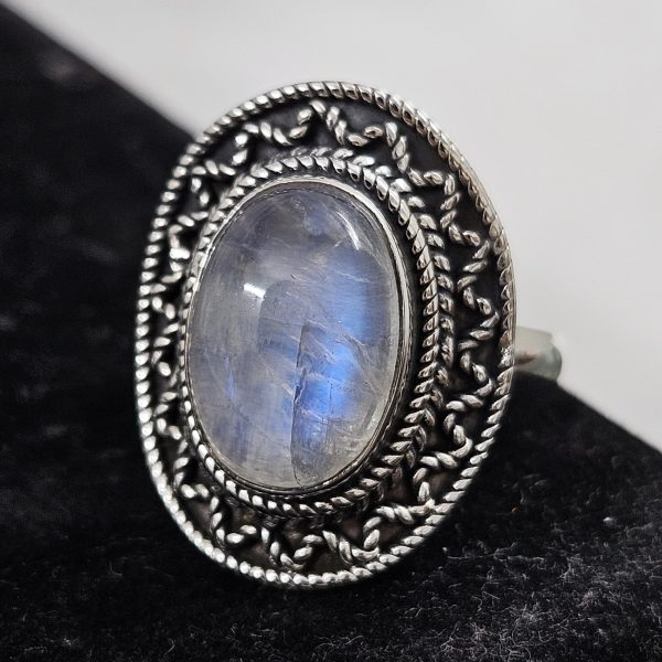 Rainbow Moonstone 925 Sterling Silver Ring (REXT62-121)