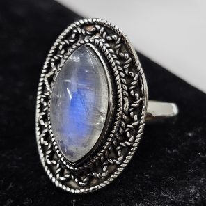 Rainbow Moonstone 925 Sterling Silver Ring (REXT62-124)