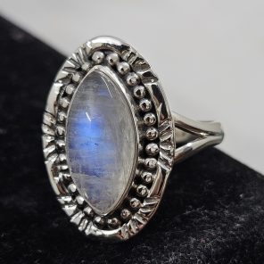 Rainbow Moonstone 925 Sterling Silver Ring (REXT62-128)
