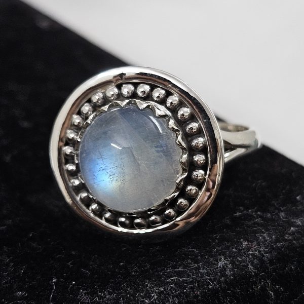 Rainbow Moonstone 925 Sterling Silver Ring (REXT62-119)