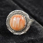 Orange Spiny Oyster Southwest Style 925 Sterling Silver Ring (REXT3-5)