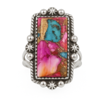 Pink Dahlia Turquoise Southwest Style 925 Silver Ring (REXT2-1)