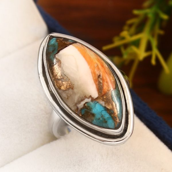 Spiny Oyster Turquoise Size US 7 925 Sterling Silver Ring (REXT13-5)