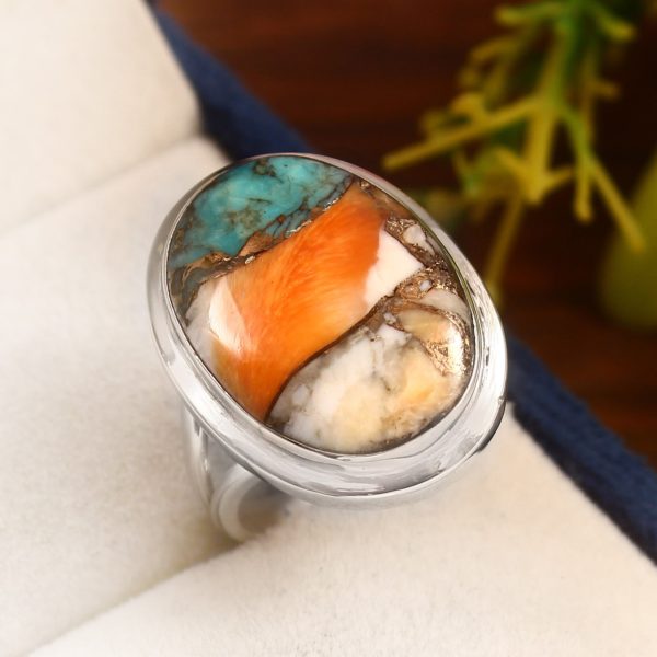 Spiny Oyster Turquoise Size US 7 925 Sterling Silver Ring (REXT13-6)