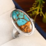 Spiny Oyster Turquoise Size US 8 925 Sterling Silver Ring (REXT13-10)