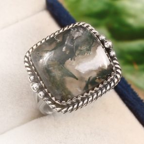 Moss Agate Size US 9 925 Silver Ring (RS104-172)