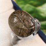 Black Rutile Carving Size US 12 925 Silver Ring (RS104-174)