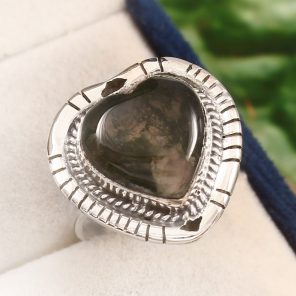 Moss Agate Size US 10 925 Silver Ring (RS104-170)