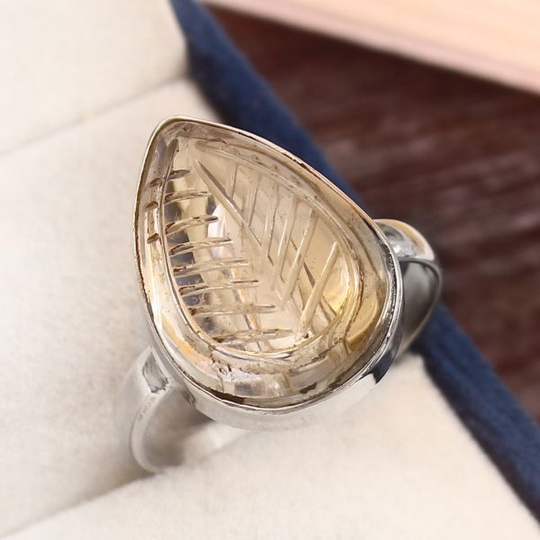 Citrine Carving Size US 12 925 Silver Ring (RS104-162)