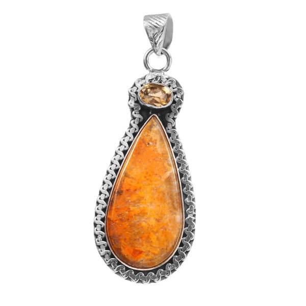 Bumble Bee Jasper & Citrine 2" 925 Silver Pendant (RS9-240)