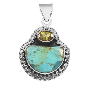 Mohave Turquoise & Peridot 1.5" 925 Silver Pendant (RS9-265)