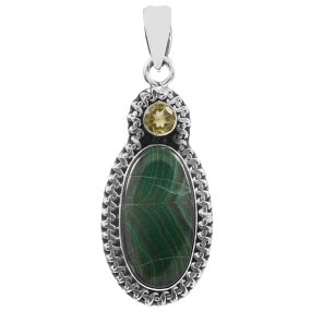 Malachite & Peridot 1.75" 925 Silver Pendant (RS9-254)
