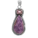 Charoite & Amethyst 2" 925 Silver Pendant (RS9-256)