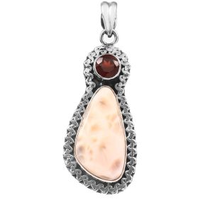 Natrolite (Pink Larimar) & Garnet 1.5" 925 Silver Pendant (RS9-262)