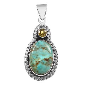 Mohave Turquoise & Peridot 1.5" 925 Silver Pendant (RS9-266)