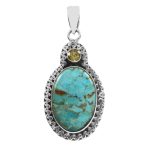 Mohave Turquoise & Peridot 1.5" 925 Silver Pendant (RS9-267)