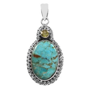 Mohave Turquoise & Peridot 1.5" 925 Silver Pendant (RS9-267)
