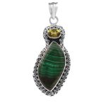 Malachite & Peridot 1.75" 925 Silver Pendant (RS9-255)