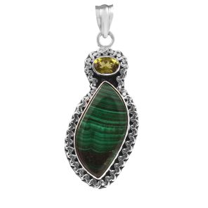 Malachite & Peridot 1.75" 925 Silver Pendant (RS9-255)