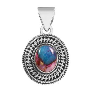 Pink Dahlia Turquoise 925 Silver Pendant (RS41-277)