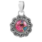 Pink Dahlia Turquoise 925 Silver Pendant (RS41-278)