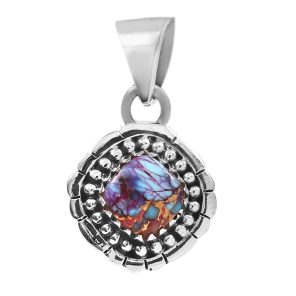 Pink Dahlia Turquoise 925 Silver Pendant (RS41-273)