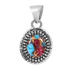 Pink Dahlia Turquoise 925 Silver Pendant (RS41-274)