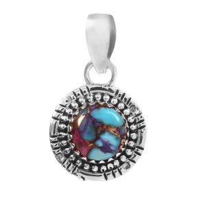 Pink Dahlia Turquoise 925 Silver Pendant (RS41-275)