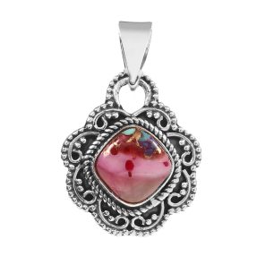 Pink Dahlia Turquoise 925 Silver Pendant (RS41-280)