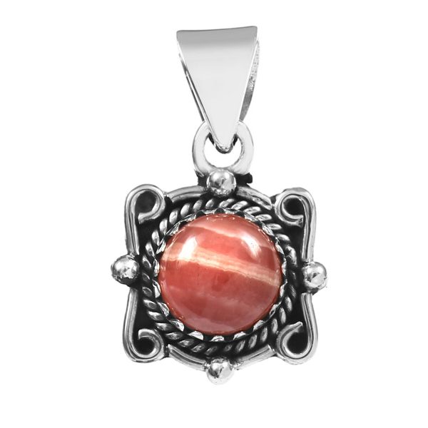 Pink Rhodochrosite 925 Silver Pendant (RS41-215)