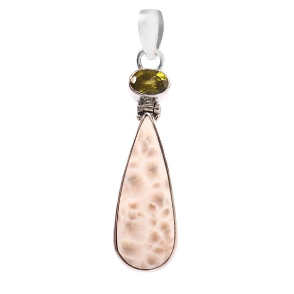 Natrolite (Pink Larimar) & Peridot 1.75" 925 Silver Pendant (RS9-221)