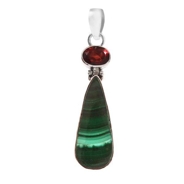 Malachite & Garnet 1.75" 925 Silver Pendant (RS9-233)